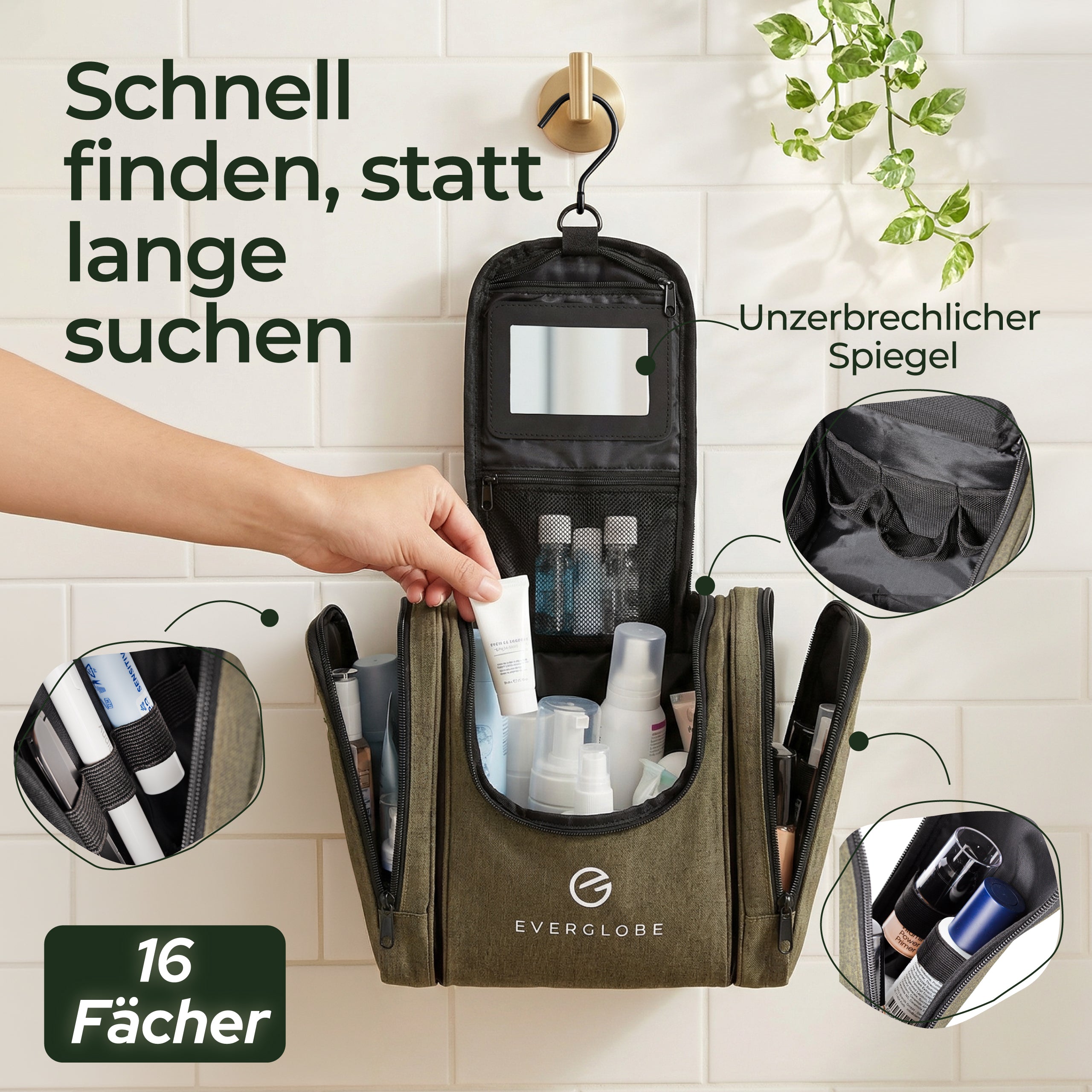 5in1 Kulturbeutel zum Aufhängen mit abnehmbaren Seitentaschen