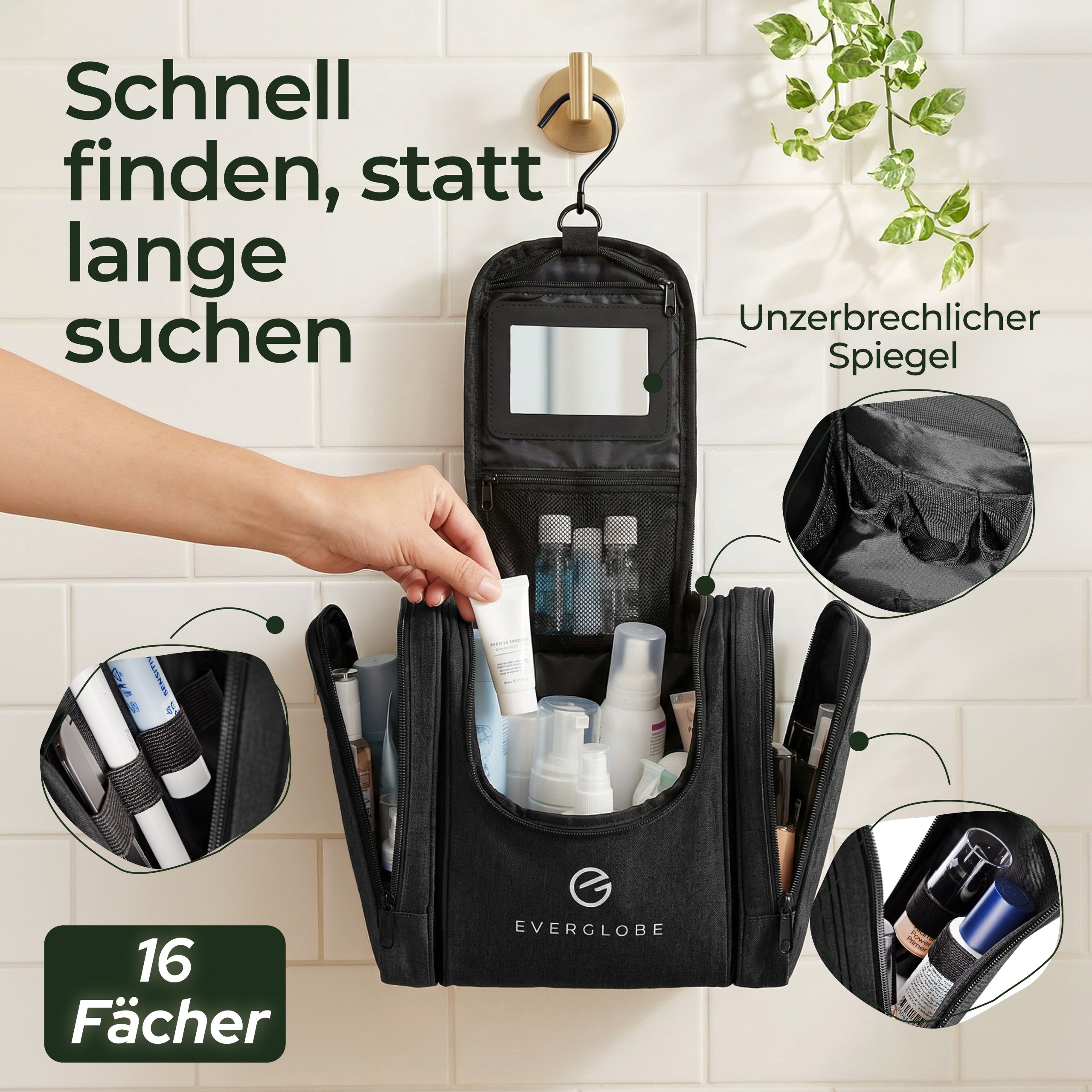 5in1 Kulturbeutel zum Aufhängen mit abnehmbaren Seitentaschen